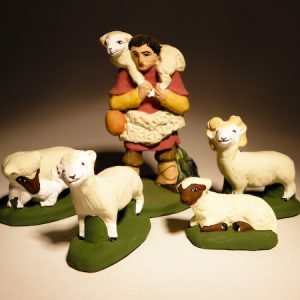 Berger à l'agneau en 7 cm avec 4 moutons